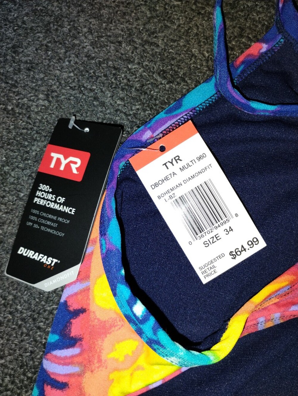 NWT TYR Bathing Suit Swim Suit 34 Tie Dye Rainbow - Picture 4 of 5